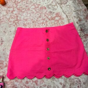 Pink Button-Up Scalloped Skirt